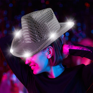 Hoge Kwaliteit Zilveren Led Lovertjes Cowboyhoeden Mode Licht Hoed Voor Feest Decoratie Evenement Festival Nachtclub Outdoor Activiteiten - Product Image 4