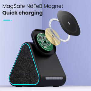 15W Fast Magnetic Wireless Charging Station Integrated Music <strong>Speaker</strong> and <strong>PC</strong> Material Desk Multi-Function with Holder - Product Image 5