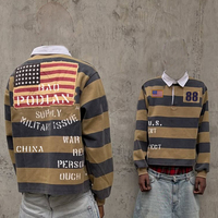 Sweat-shirt personnalisé streetwear avec impression DTG, patch brodé en coton, jersey de rugby court, chemise thermique à manches longues à rayures