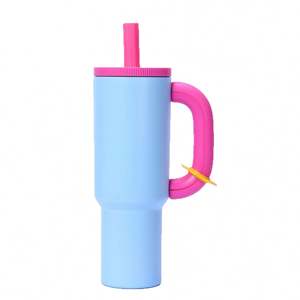 Botella de agua de 40OZ con asa y paja deslizante Vaso resistente a fugas Termo de acero inoxidable - Product Image 6