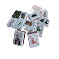 Tuiles de Mahjong Créatives en Acrylique Effet Dessin Animé, Boîte en Bois de Mahjong Finition Patinée à la Main, Jouet de Divertissement pour Fêtes et Usage Domestique, Thème Animal Panda