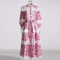 Style bohème 2023 automne Style rétro nouveau produit col montant lanterne manches taille longue robe imprimée