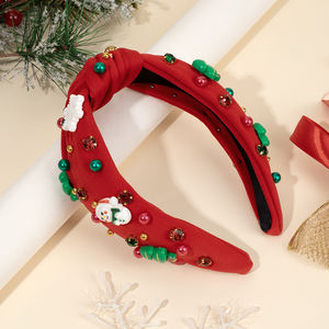 CN عصابة شعر جديدة مصنوعة يدويًا من القماش مع جرس صغير من حجر الراين والكرتون عصابة رأس حمراء وخضراء للفتيات والأطفال عصابة رأس لعيد الميلاد - Product Image 4