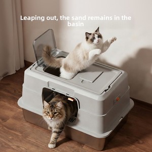 Bac à litière carré pour chats adultes en acier inoxydable, extra large, manuel, amovible, entièrement fermé, anti-odeur, anti-éclaboussures et durable - Product Image 3