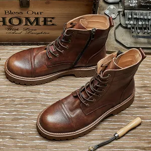 Hot Sale British Vintage Style Mens Boots Casual Genuine Leather Classiy 7 Hole Boots For Men