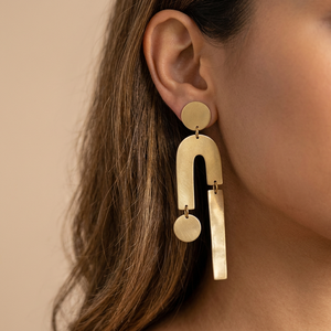 SOUMYA CREATIONS Pendientes Colgantes Geométricos de Latón Chapado en Oro Hechos a Mano para Mujer, Modernos y Elegantes para Fiestas - Product Image 2