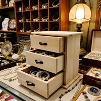 Boîte en bois poli 2 pièces avec 3 mini-tiroirs pour le rangement de bijoux, projets d'art et d'artisanat écologiques DIY