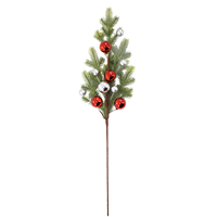Decoración Navideña con Ramas de Pino, Bolas Acrílicas Rojas y Plateadas de 27.5 Pulgadas, Adorno de Vegetación Artificial para Fiestas, Venta al Por Mayor