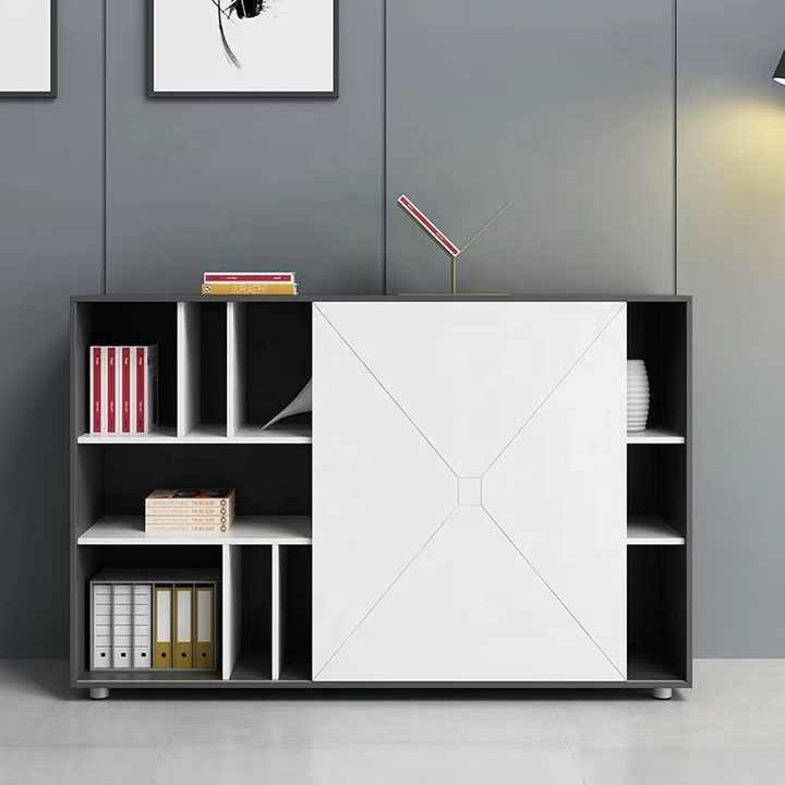 Modern White Melamine Filing Cabinet with Sliding Door