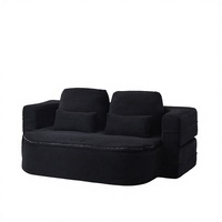 Sofá Cama Modular de Corduroy Negro con Manta Térmica para Asiento, Sofá Cama Convertible de 2 Plazas, Cama Plegable