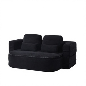 Canapé-lit modulaire en velours côtelé noir avec <span class=keywords><strong>couverture</strong></span> <span class=keywords><strong>chauffante</strong></span>, canapé convertible <span class=keywords><strong>2</strong></span> <span class=keywords><strong>places</strong></span>, lit pliant - Product Image 1