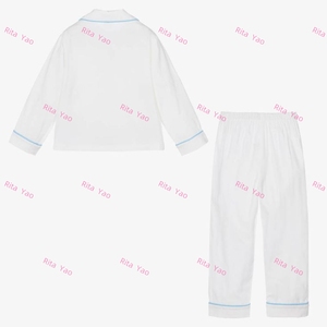 Conjunto <span class=keywords><strong>de</strong></span> Pijamas Blancos <span class=keywords><strong>de</strong></span> Seersucker con Monograma para Bebés, Niños y Niñas, Pijamas Navideños con Botones para Niños, <span class=keywords><strong>Pijama</strong></span> Infantil 2026 - Product Image 4