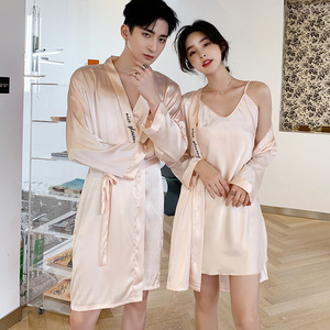 <span class=keywords><strong>Pigiama</strong></span> in Raso Stile Europeo-Americano per <span class=keywords><strong>Uomo</strong></span> e Donna, Sottile, Sexy, con Scollo a V, Maniche Lunghe, Asciugatura Rapida, Traspirante, in Seta Ghiaccio, Vestaglia Primaverile - Product Image 2