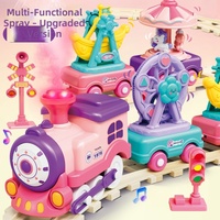 Set de Tren Eléctrico de Plástico con Locomotora de Vapor, Vagones Magnéticos, Noria y Carrusel, con Luces y Sonidos, Juguete de Encaje, Regalo para Parque de Atracciones