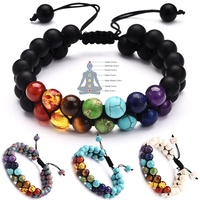 7 Chakra Beads Lava Rock Bracelet 8mm Double Layer Row Adjustable Unisex Yoga Stone Energy Healing Stone Bracelets