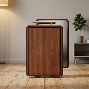 Planche à découper rectangulaire en bois avec poignée en acier inoxydable, design double face, support intégré pour la cuisine - Product Image 2
