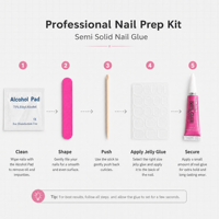 Kit de manucure portable de haute qualité pour voyage, avec lime à ongles, bâtonnets en bois, lingettes de préparation à l'alcool et colle gelée jetable