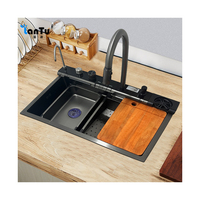 Ensemble complet intelligent d'évier de cuisine en acier inoxydable 304 évier de cuisine coulissant en acier inoxydable évier cascade