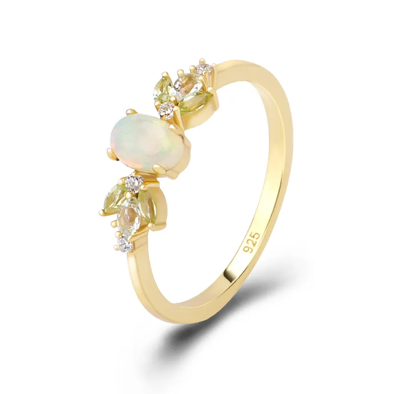 925 Sterling Silver 14K placcato oro gemma opale africano cielo blu Topa topazio anello olive verdi anelli gioielli per le donne