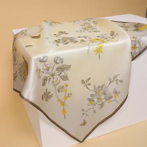 Wholesale Custom 53x53cm Large Square Floral Pattern Satin Silk <strong>Scarves</strong> for Christmas Eve Gifts - Product Image 2