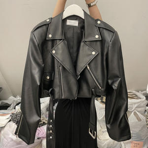 Giacca da <span class=keywords><strong>Donna</strong></span> in <span class=keywords><strong>Ecopelle</strong></span> Stile Vintage Effetto Invecchiato, Modello Motociclista con Colletto Rialzato e Maniche Lunghe - Product Image 6