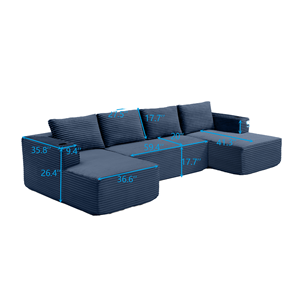 Oversized Cloud Sponge Sofa Chaise Modern Corduroy <b>Square</b> Modular Sectional Set Cushion Back Deep Seat Comfy Living Room - Product Image 1