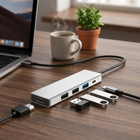 Divisor USB Tipo C para Laptop, Hub USB-C de 5 Puertos, Expansor de Transferencia Rápida de Datos 4K para PC con Windows y Mac Compatibles, Aleación de Aluminio