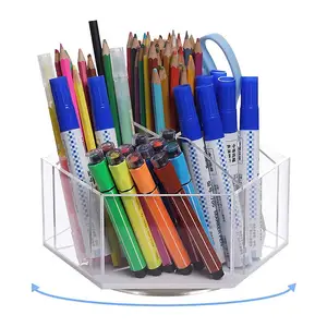 Rotating Desk Storage Case Acrylic Marker Holder Pen Organizer In Classroom Office