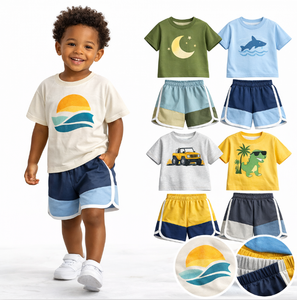 Liquidation de stock – Lots de vêtements d'été 2 pièces pour garçons, styles variés : T-shirts graphiques mignons, chemises à carreaux, gilets, hauts et shorts – Vêtements pour enfants en gros - Product Image 2