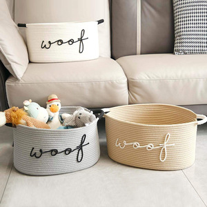 Woven <b>Storage</b> <b>Basket</b> Round Cotton Toy Organizer Khaki <b>White</b> Light Gray Standing Type - Product Image 1