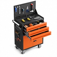 Chariot à outils en fer, chariot mobile, armoire à 3 tiroirs, panneau perforé, rangement sur roulettes pour garage, réparation automobile