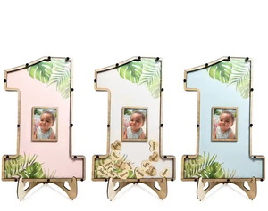 Cadre photo en bois pour livre <span class=keywords><strong>d</strong></span>'or 40x26,67 cm en forme de cœur, carte de vœux <span class=keywords><strong>d</strong></span>'<span class=keywords><strong>anniversaire</strong></span>, panneau <span class=keywords><strong>d</strong></span>'inscription pour enfants de 1 an, logo personnalisé, DIY en bois - Product Image 4