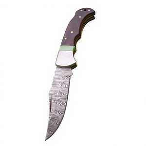 Couteau de chasse en acier Damas à pointe tombante avec manche en bois, épaisseur de 0,6 mm, lame affûtée à biseau, couteau de poche - Product Image 1