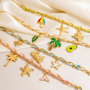 Pulsera de Moda con Dijes de Aleación de Zinc, Elementos Oceánicos, Estrella de Mar, Palmera, Colgante en Color Oro de 18K, Joyería Unisex - Product Image 1