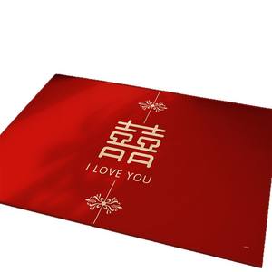 Tapis de porte de mariage en velours cristal Double Bonheur, rectangulaire, rouge, style chinois, antidérapant, absorbant l'eau, décoration d'entrée de maison - Product Image 4
