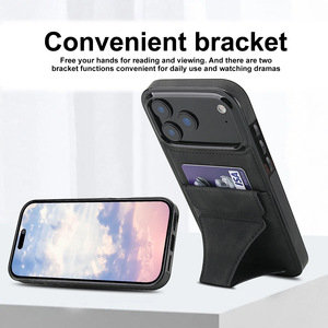 Retro Da Kết Cấu Điện Thoại Di Động Trường Hợp Đối Với <span class=keywords><strong>iPhone</strong></span> 16 Cộng Với 15 17 Không Khí Pro Max Hidden Đứng Tích Hợp Thẻ Coque <span class=keywords><strong>Shell</strong></span> Cover Quay Lại - Product Image 2