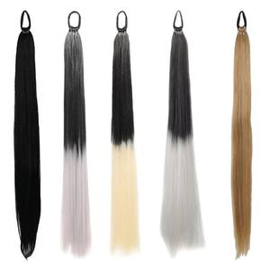 วิกผมหางม้าตรงสังเคราะห์แบบยาว พร้อมยางรัดผม สามารถถักเปียได้ วัสดุเส้นใยทนความร้อนสูง - Product Image 1