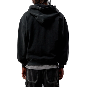 Felpa con cappuccio full zip nera lavata all'ingrosso, personalizzabile con ricamo, in cotone pesante 100%, oversize, vintage, con cerniera - Product Image 3