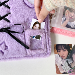Álbum de Tarjetas de Felpa Suave con Cordones y Bordado de Corazones y Estrellas para Otoño e Invierno, Mini Tarjetas de Ídolos, Libro de Almacenamiento de Polaroids - Product Image 4