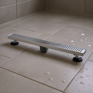 Drain de douche linéaire 24 pouces en acier inoxydable brossé, design moderne, avec filtre à cheveux inclus, pour salles de bain - Product Image 2