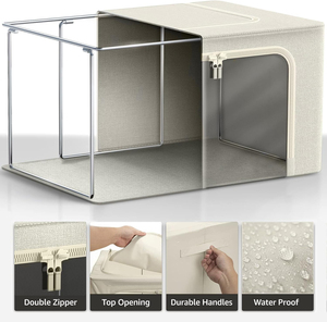 KUYUE – Bacs de rangement rectangulaires au design moderne, sacs organisateurs de vêtements géants en tissu avec cadre métallique, empilables et pliables en Oxford - Product Image 3