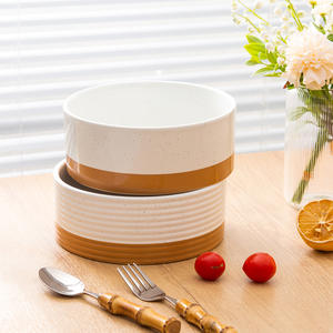 Bols en céramique de Chaozhou, rayés, couleur unie, 6,5 pouces, pour servir des salades et des yaourts à la maison - Product Image 4
