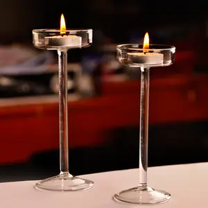 北欧透明硼硅酸盐玻璃烛台长杆，带圆筒杯奉献手吹玻璃烛台，用于婚礼装饰