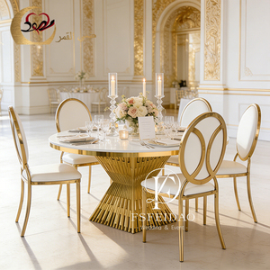 โต๊ะรับประทานอาหารงานแต่งงานดีไซน์ศิลปะสมัยใหม่สแตนเลสสีทอง หน้าโต๊ะ MDF - Product Image 4