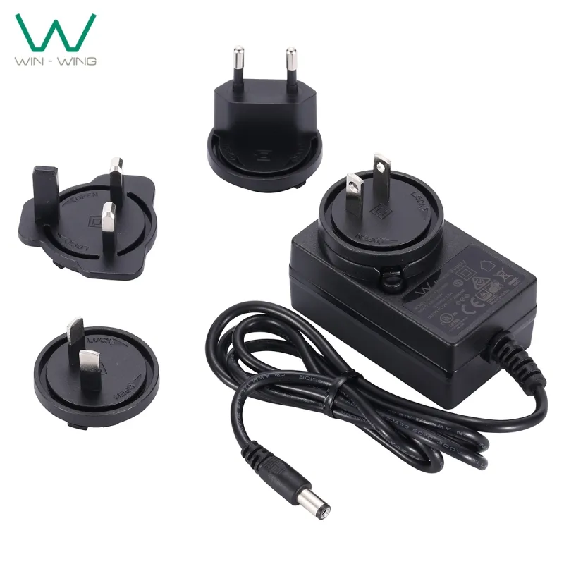 Interchangeable plug power adaptor 12V 2A 5V 4A 9V 3A ac adapter UL62368 EN61347 IEC61558 certified