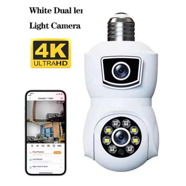 4K 8MP CMOS E27 Bulb WiFi Camera Dual Screen Auto Tracking Two Way Audio Color Night Vision Outdoor Security Home Ip Camera