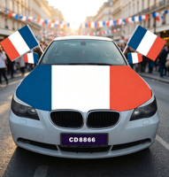 Housse de capot de voiture avec logo personnalisé, drapeau français, housse de rétroviseur, qualité supérieure, 100% polyester, impression HD, décoration automobile