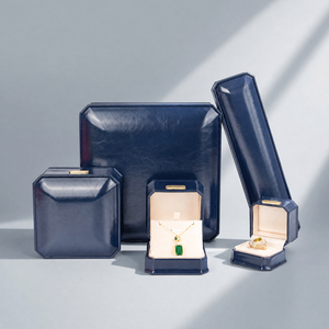 Coffret à bijoux octogonal en cuir PU bleu marine Zebopak avec bague et collier – Collection cadeau de Noël pour fournisseurs - Product Image 1