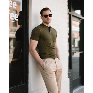 เสื้อเชิ้ตเฮนลีย์แขนสั้นผู้ชาย FOXA ผ้าฝ้าย ระบายอากาศได้ดี สวมใส่สบาย - Product Image 3