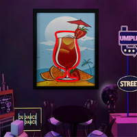 Peinture murale abstraite moderne avec néon LED, portrait, peinture murale, grande impression UV LED sur toile, art mural pour la décoration murale de la maison et du bar